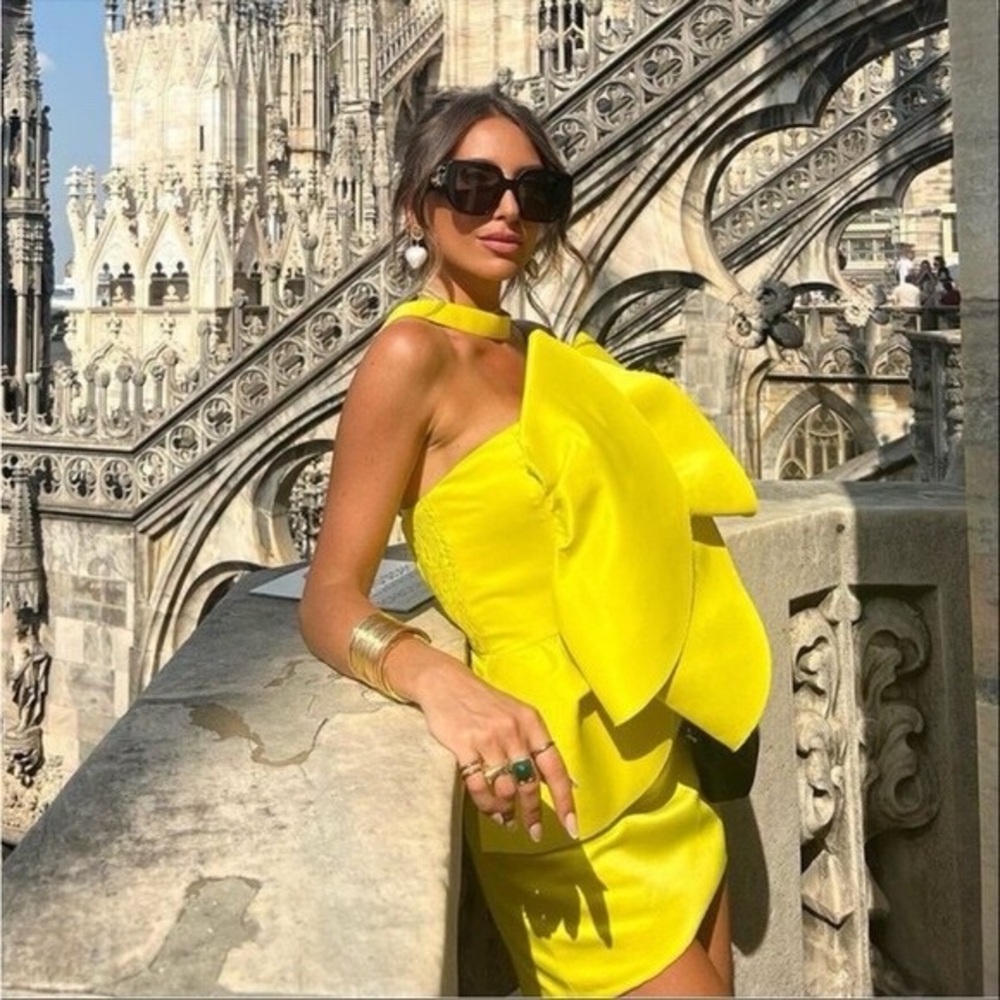 Zara Yellow Ruffle Voluminous Limited Edition Mini Dress- size XL